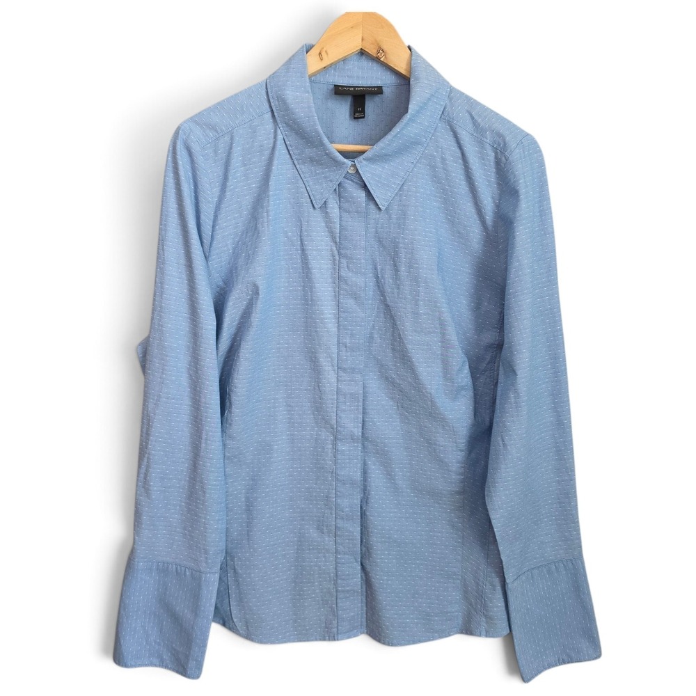 Lane Bryant Womens Top Plus Size 22 Blue Button Long Sleeve Blouse Ladies